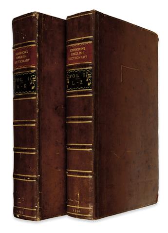 JOHNSON, SAMUEL. A Dictionary of the English Language . . . Second Edition.  2 vols.  1755-56